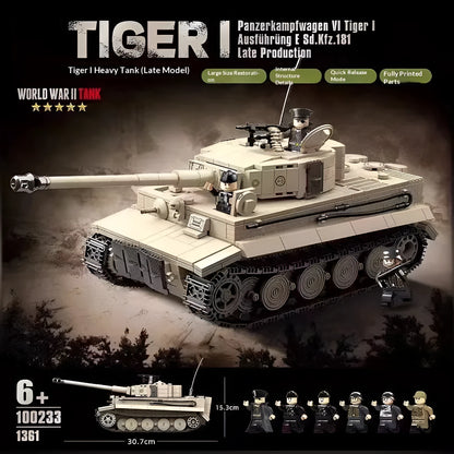 German Tiger I Heavy Tank building blocks set with 1,361 small plastic and rubber particles for ages 7-14