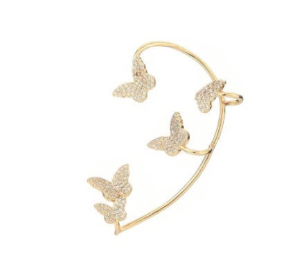 Elegant gold-plated butterfly ear cuffs with sparkling zircon accents, perfect for women's fashion and accessorizing