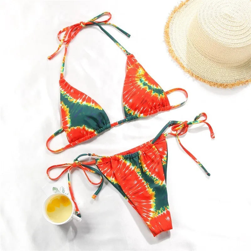 Women's polka dot print split bikini swimsuit set in multiple colour options
