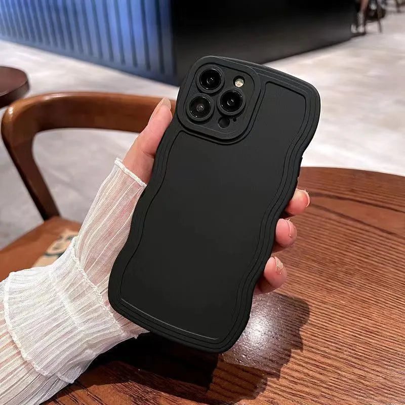 TPU iPhone case with wave pattern in white, black, rose red, or green, for iPhone 11-15 models