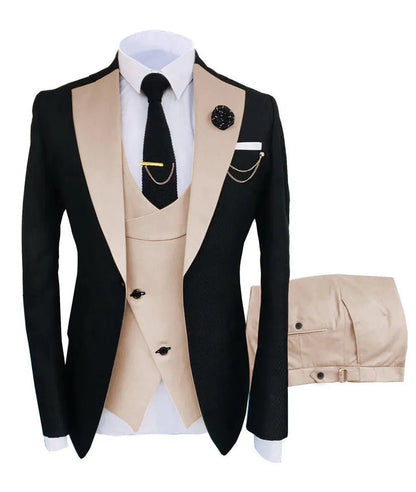 Men's three-piece slim fit business suit in cotton fabric with vest and trousers for wedding occasions