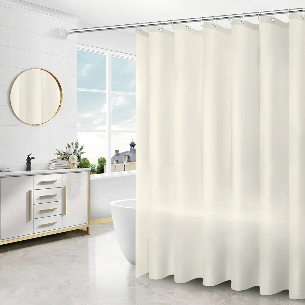 PEVA shower curtain in geometric dandelion pattern, 120cm wide x 180cm high with stainless steel buttonholes for waterproof bathroom use