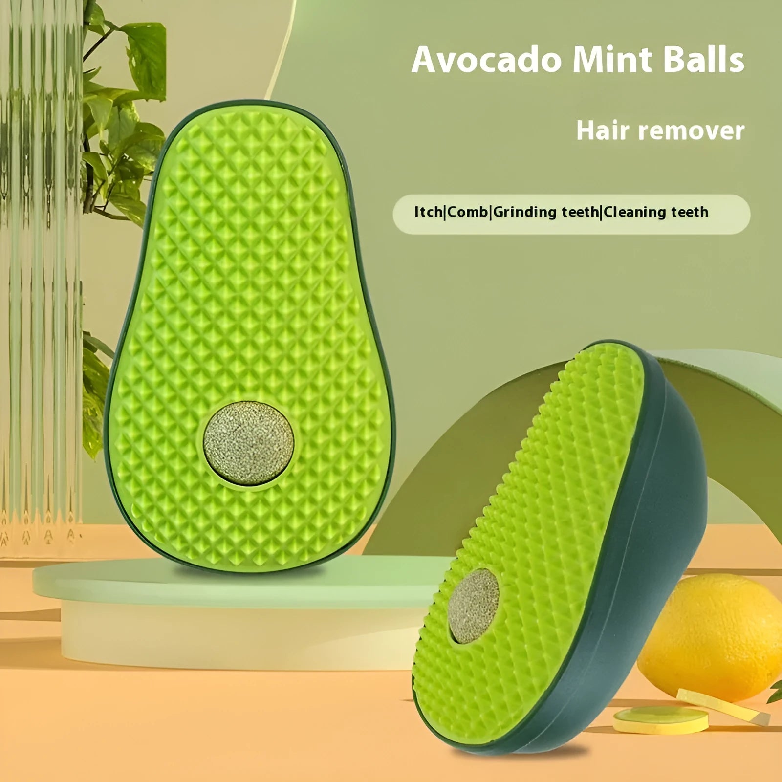 Green avocado-shaped cat scratching toy measuring 13.5cm tall on a neutral background