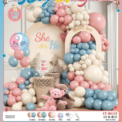 Baby gender reveal balloon decoration suit with metallic aluminium film balloons in pink and blue