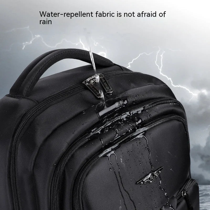 Large Capacity Travel Backpack 56-75L Canvas Rucksack with Chain and Stitching Detail in Black Dark Gray or Sapphire Blue for Business Travel