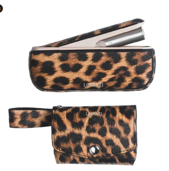 Waterproof PU leather protective storage bag in leopard print or yellow colour with zip closure