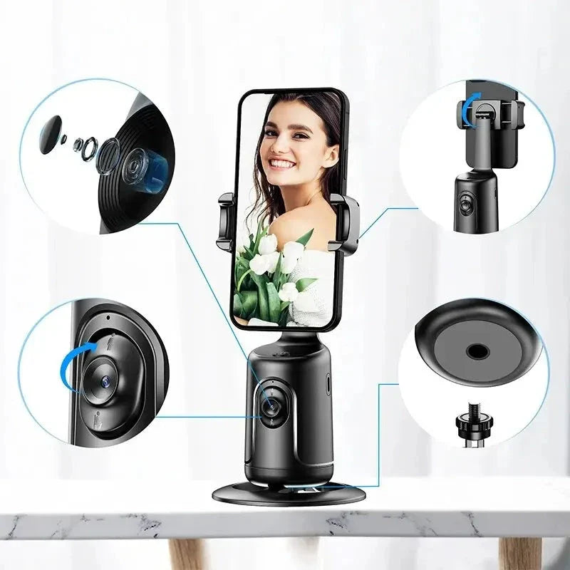 360 degree auto face tracking smartphone gimbal stabilizer with AI smart tracking and tripod for vlogging, live streaming, and video recording