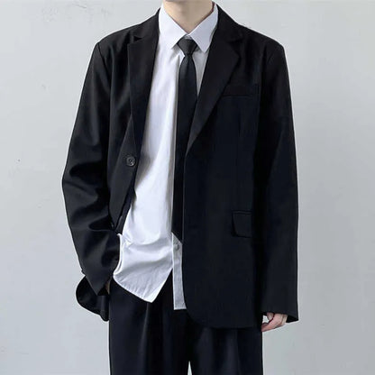 Plus size men's three-piece suit set with jacket, trousers, white shirt and tie