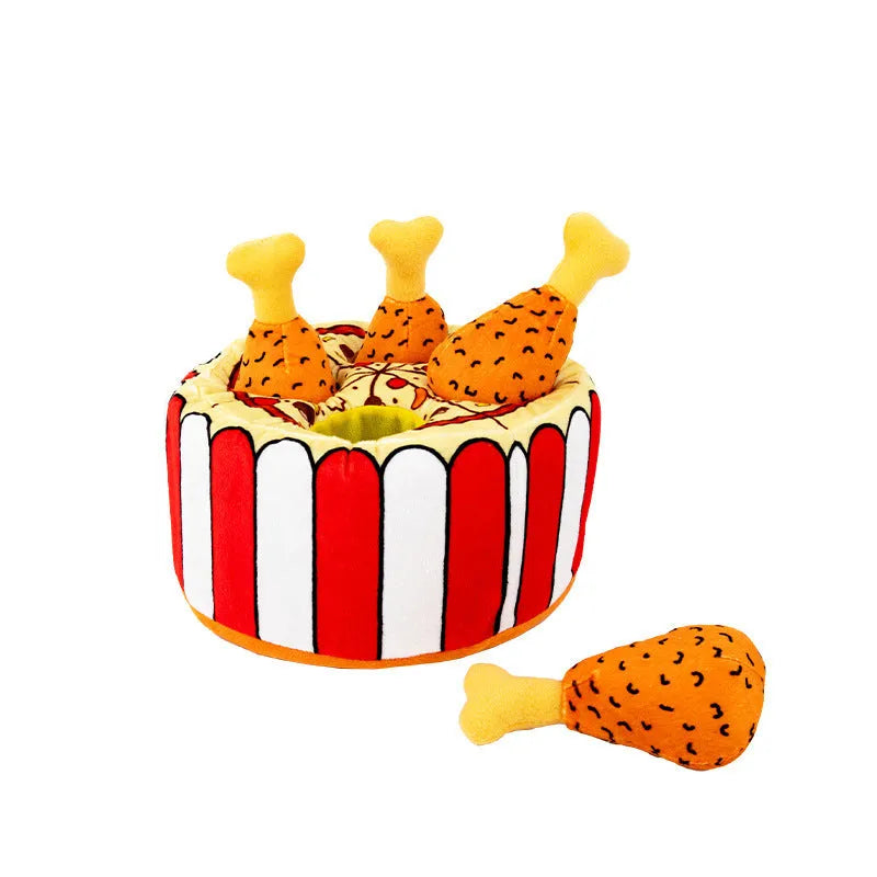 Plush chicken leg dog toy with interactive sound and food leakage puzzle, Tibetan Chicken Leg Warmer colour.