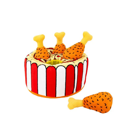 Plush chicken leg dog toy with interactive sound and food leakage puzzle, Tibetan Chicken Leg Warmer colour.