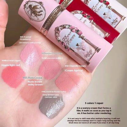 Strawberry Cupid Series Liquid Blush container showing six shade options from 01 to 06