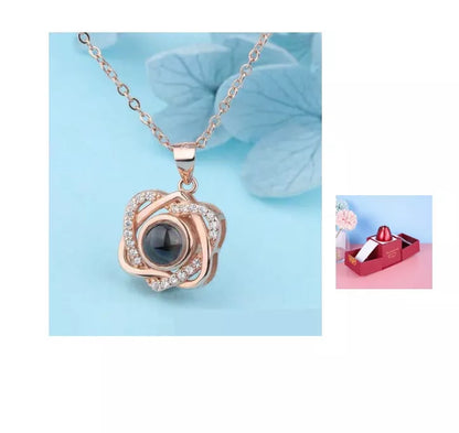 Valentine's Day Metal Rose Jewelry Gift Box Necklace with adjustable crystal necklace and maroon gift box