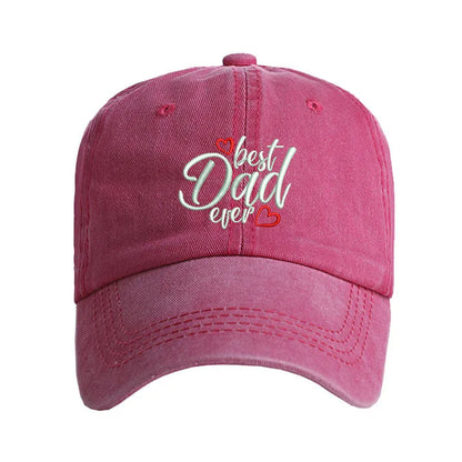 Washed cotton baseball cap with embroidered letters on dome crown, shown in adjustable fit.