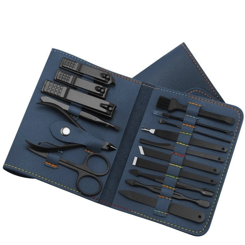 Premium 16-Piece Manicure Set with Stainless Steel Tools and Stylish PU Leather Case