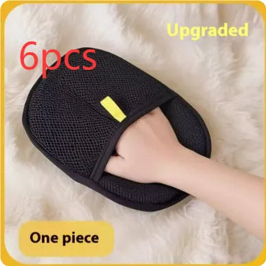 Black pet hair removal gloves with dual-sided silicone brush design for dog cat rabbit grooming