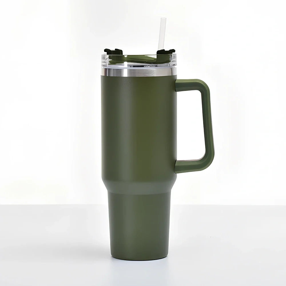 304 stainless steel vacuum cup with double-wall insulation showing 40oz capacity and 26cm height dimensions