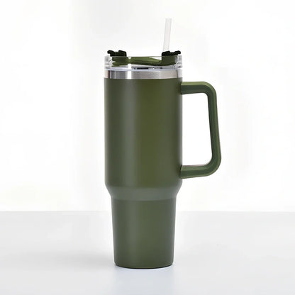 304 stainless steel vacuum cup with double-wall insulation showing 40oz capacity and 26cm height dimensions