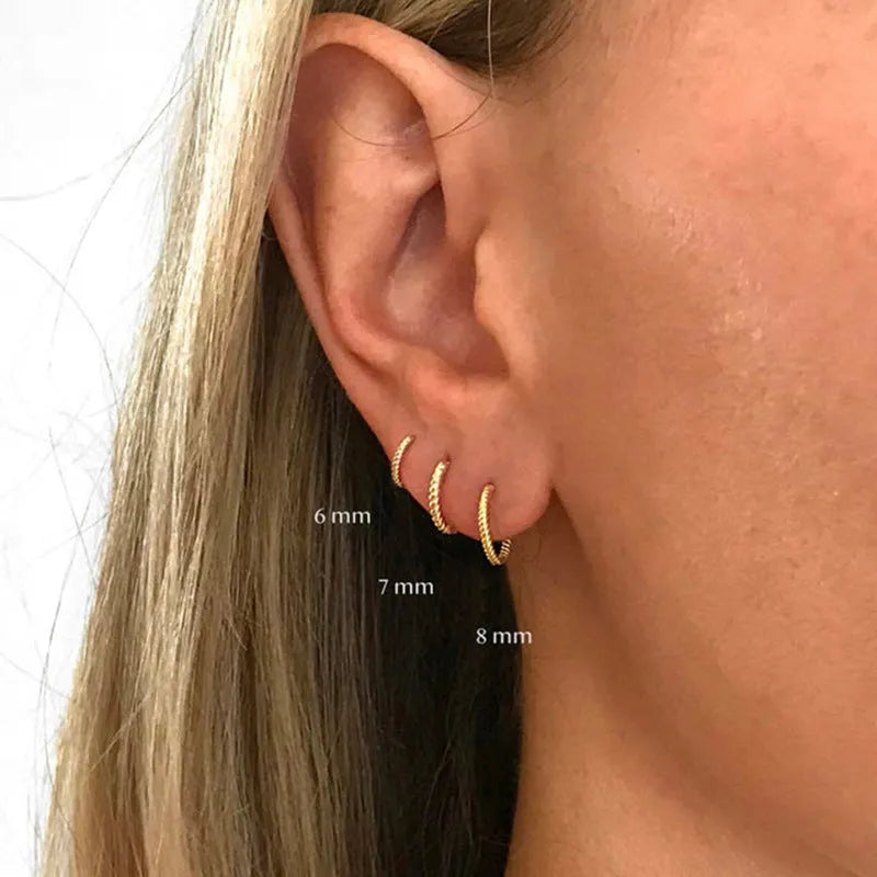Sterling silver twisted string round ring earrings in gold or platinum colour