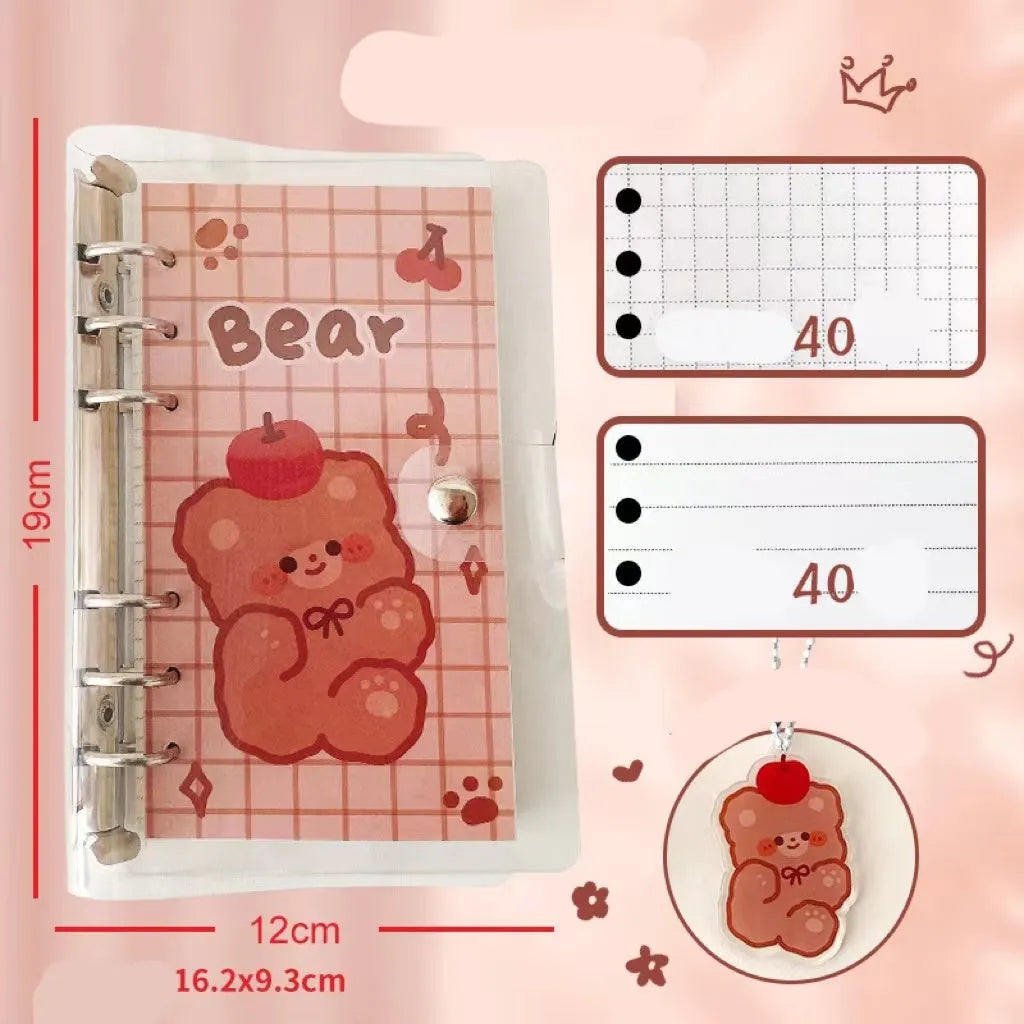 A6 student loose leaf ledger with decorative cover showing bear design and 6-hole binding