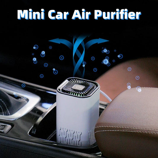 Powerful car air purifier with negative ion generator, removes formaldehyde, dust, and smoke for a fresh, clean in-vehicle environment