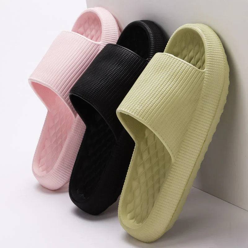 Comfortable and stylish EVA flip flops in various colors with unique rhombus stripe design
