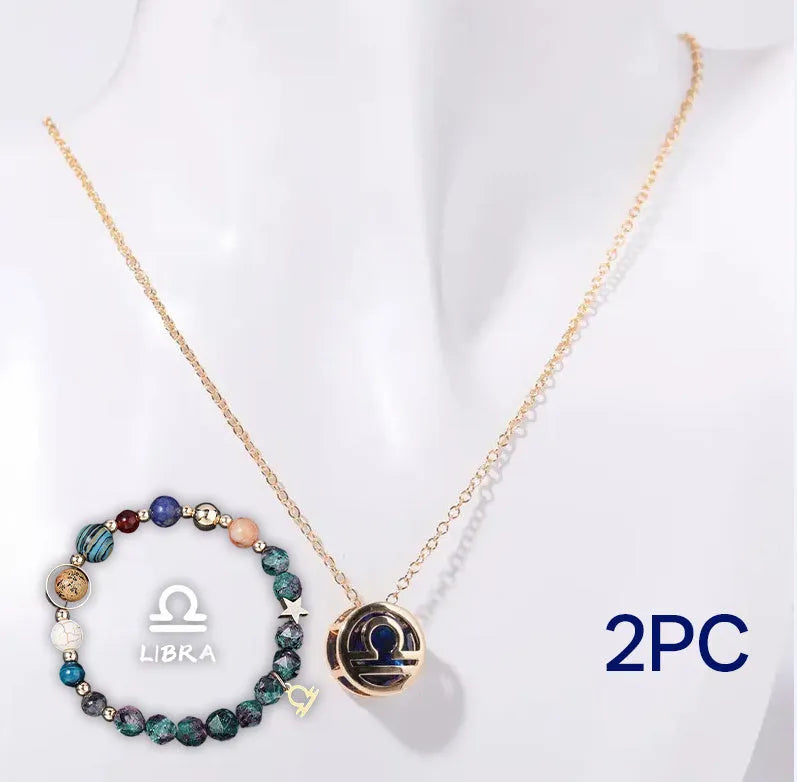 Natural stone beaded necklace and bracelet jewellery set showing 55cm length and 6mm bead size