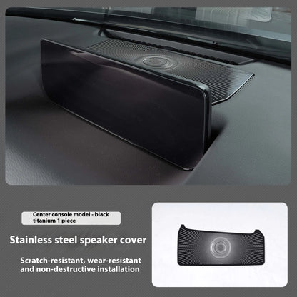 Stainless steel horn cover for Mazda CX50 with adhesive backing, shown in Black Titanium or Silver Titanium finish