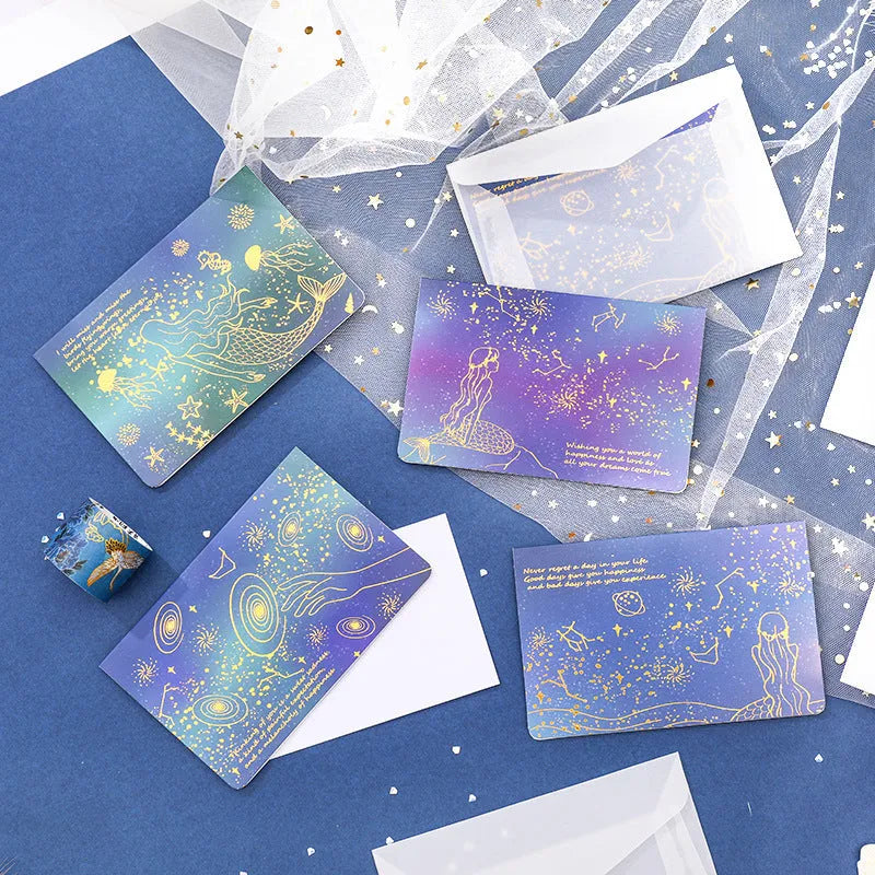 Set of three bronzed sulfuric acid paper greeting card envelopes in one of four colour designs.
