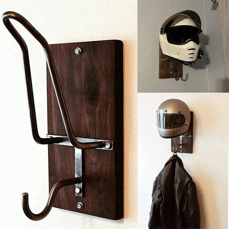Motorcycle helmet and jacket wall-mounted organiser hook