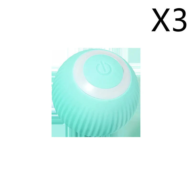 Green automatic rotating ball cat toy with 43mm diameter for interactive pet play