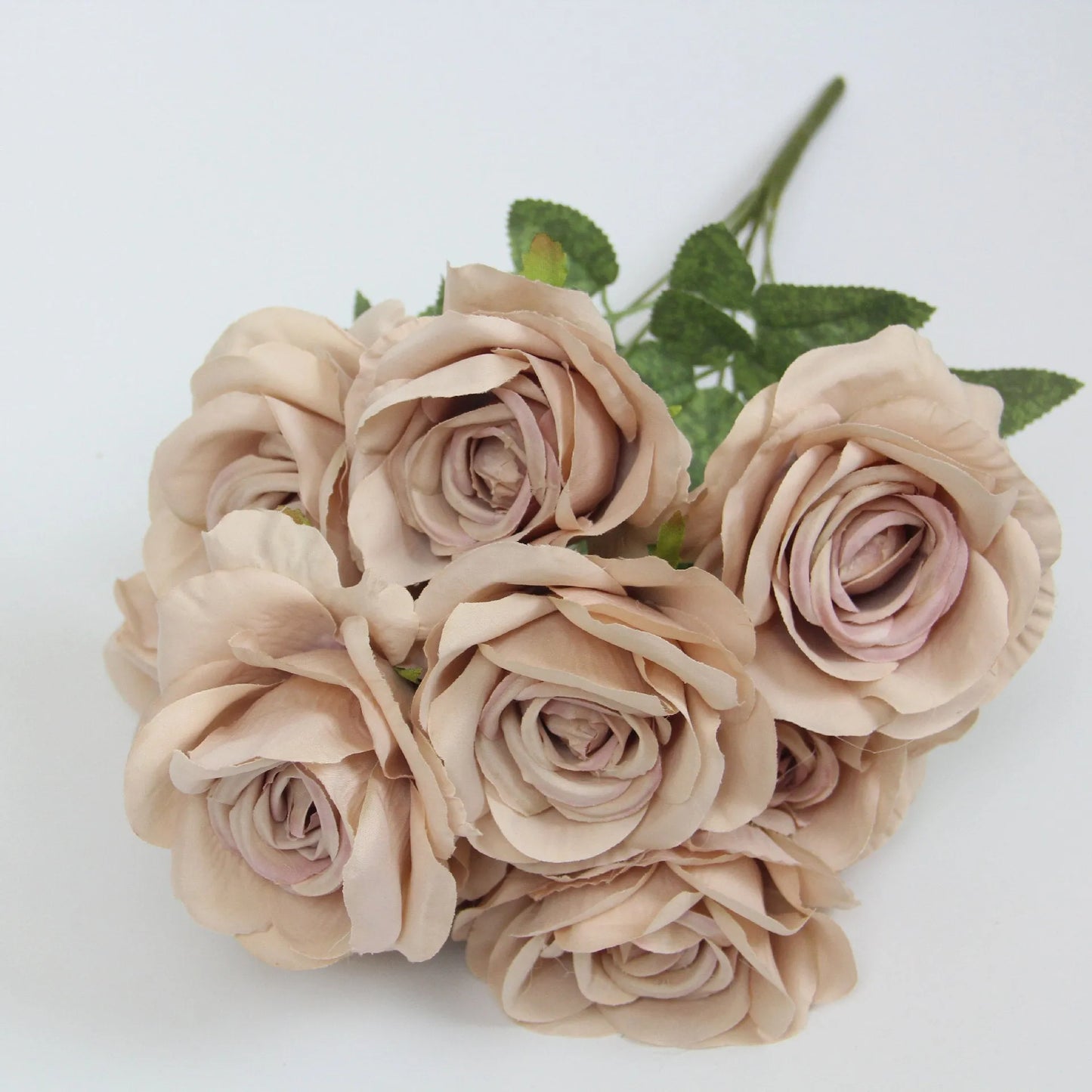Artificial silk rose flower bouquet with ten rose heads, 53cm tall, in brown colour option.