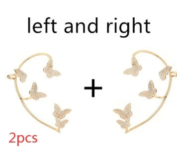 Elegant gold-plated butterfly ear cuffs with sparkling zircon accents, perfect for women's fashion and accessorizing