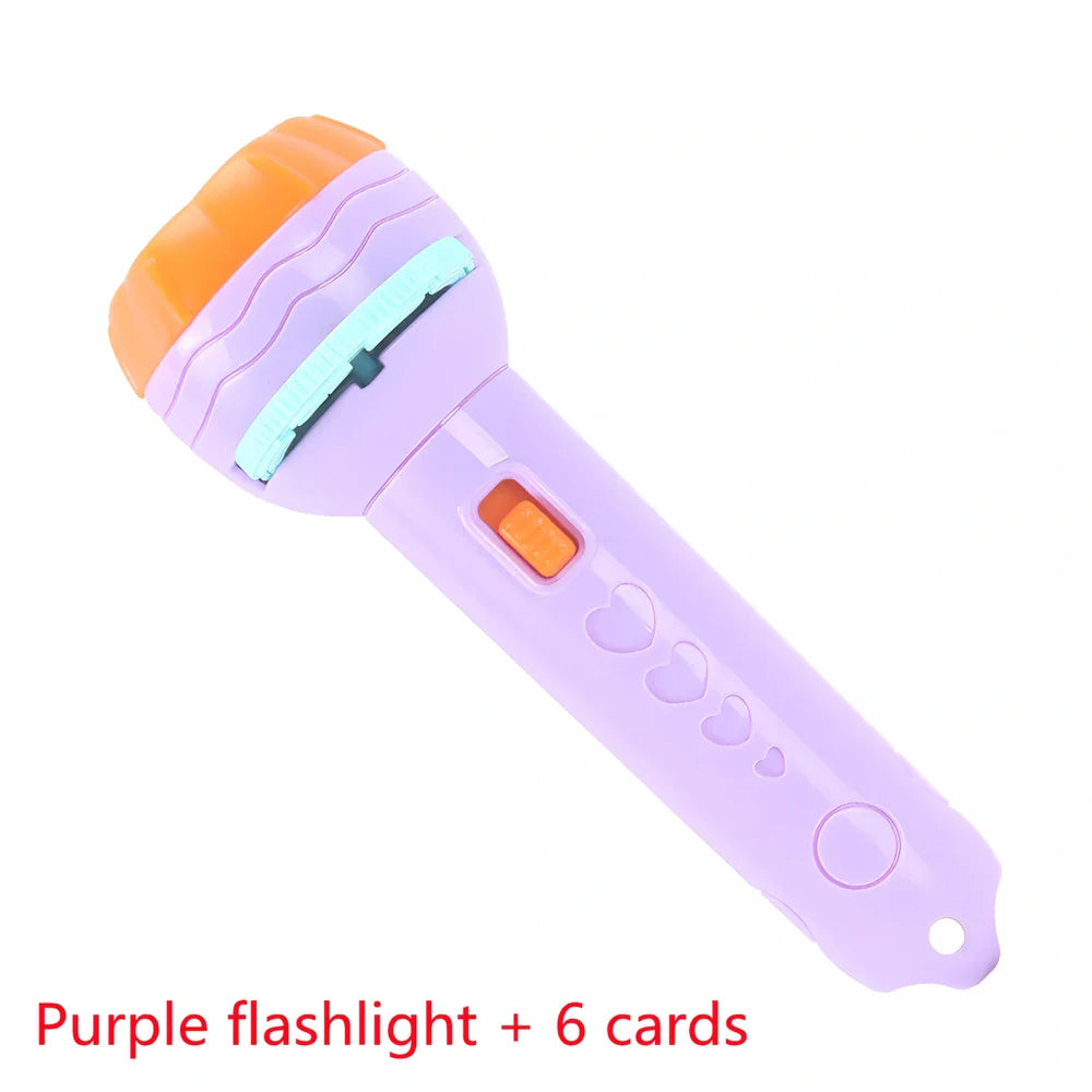 Red cartoon projection flashlight showing rotating lens mechanism for 80 pattern changes