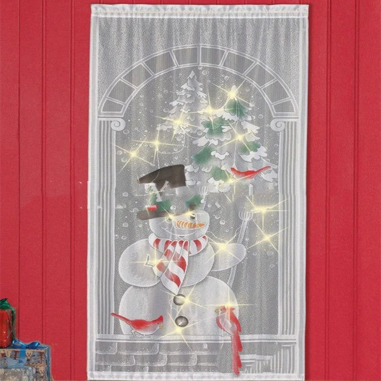 Christmas-themed blackout curtains with Santa, snowmen, and deer designs, available with or without LED lights