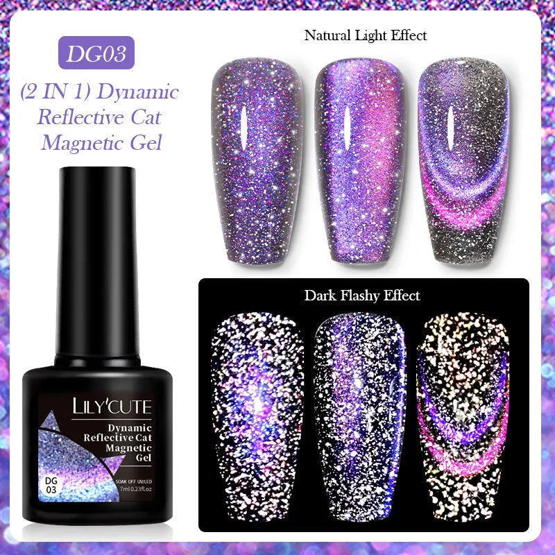 Diamond debris glitter cat eye nail polish gel in six fluorescent colours with nail glue