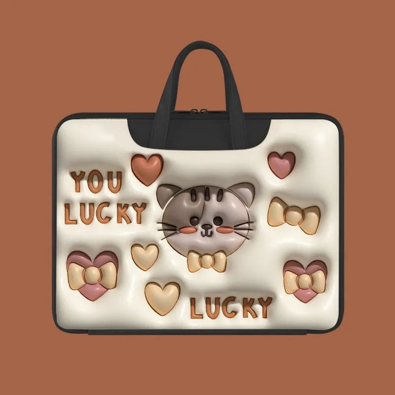 Inflatable laptop bag in PU leather with suitcase attachment strap and cute panda design print