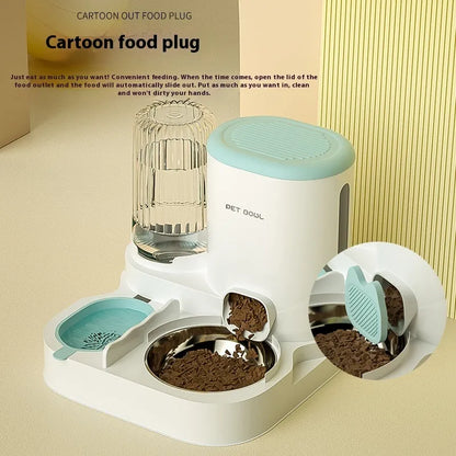 Automatic cat water fountain with dual stainless steel bowls in avocado green colour