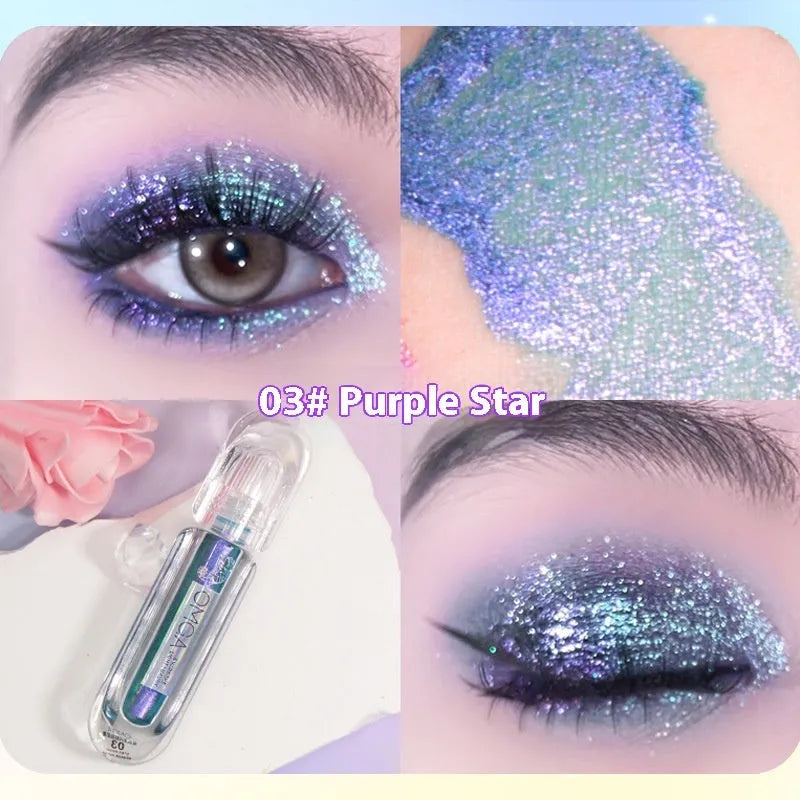 Chameleon rhinestone liquid eye shadow with pearlescent glittering highlights in six colour options