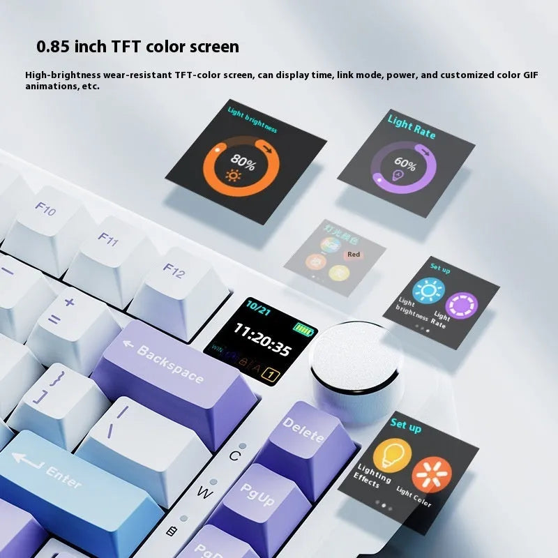 Three-mode mechanical keyboard with wireless hot-plug in black, grey and yellow colours