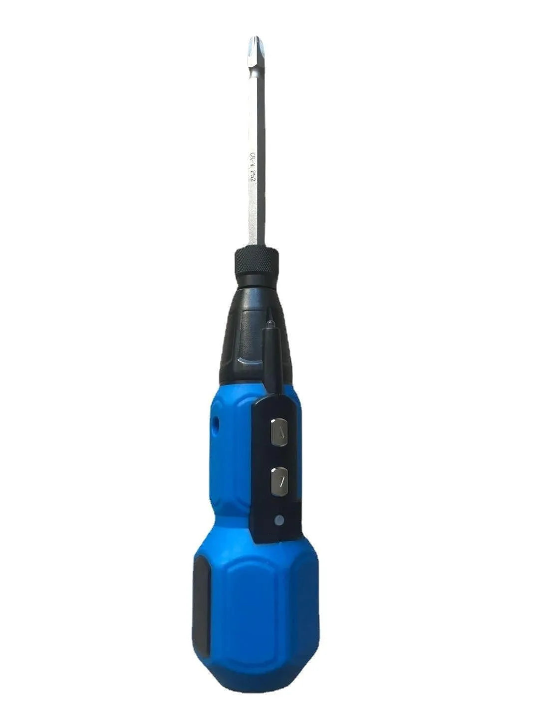 Black or blue alloy steel electric screwdriver with straight handle and rechargeable lithium battery