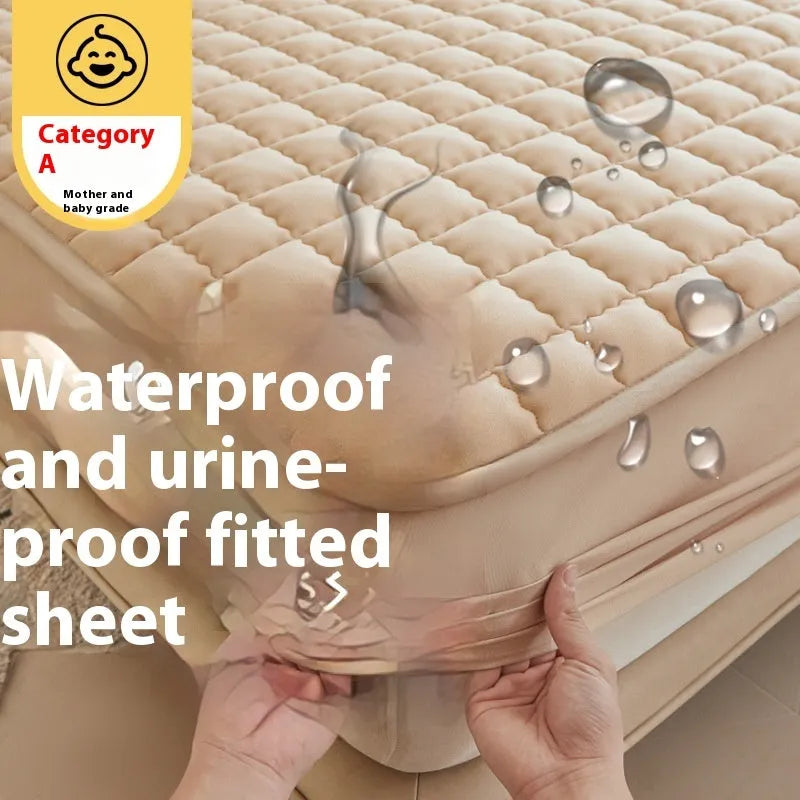 Class A maternal grade waterproof fitted sheet in washed cotton, available in multiple sizes and colours