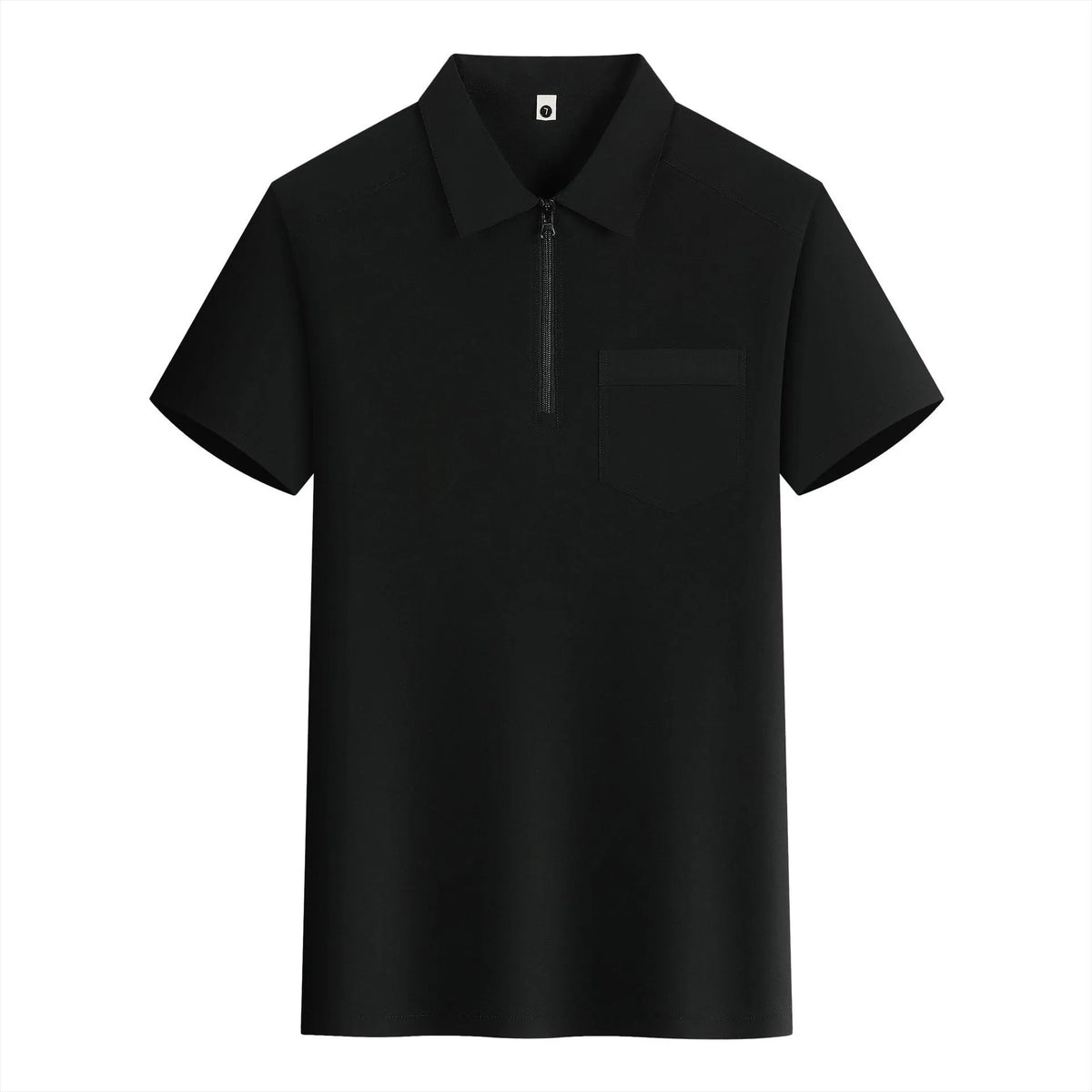 Short sleeve nylon advertising shirt with zipper pockets on lapels in silver fox grey colour