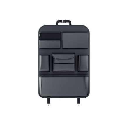 Black leather car seat back storage hanging bag with carrying handle