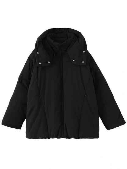 Stylish duck down jacket with detachable hood in black and khaki