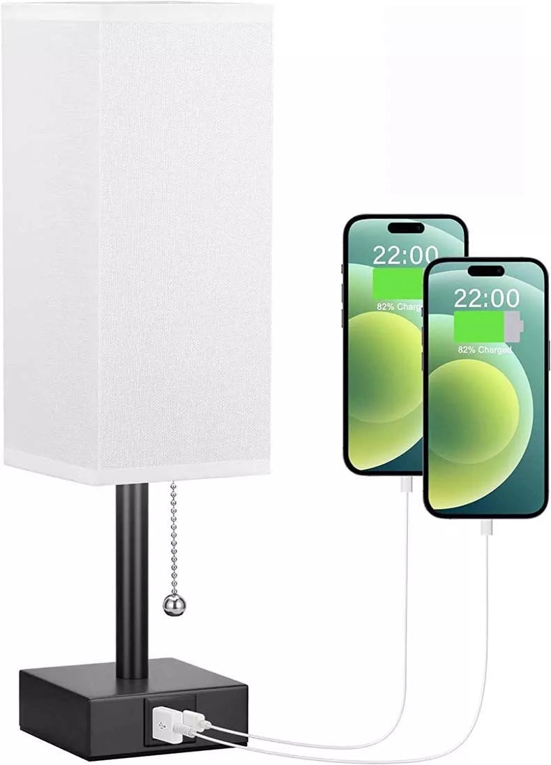 Bedside table lamp with adjustable brightness and USB ports in various colours