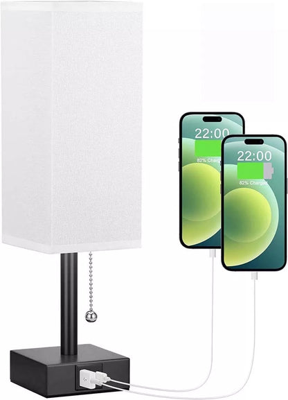 Bedside table lamp with adjustable brightness and USB ports in various colours