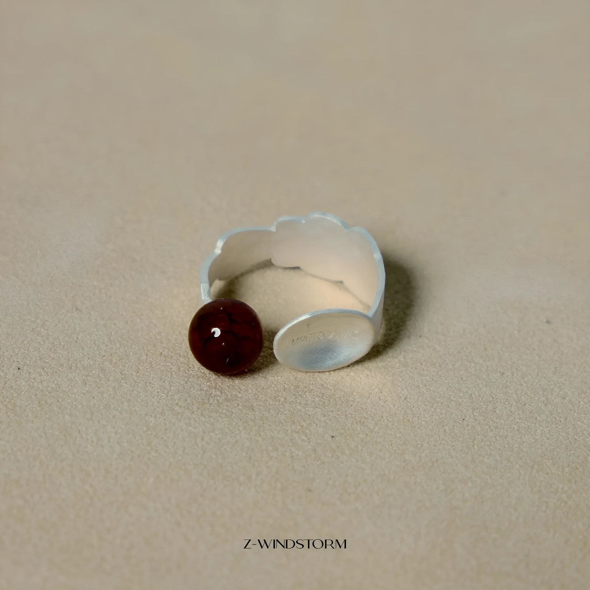 Small silver-tone stewed pork spoon shaped jewellery ring or bracelet with diamond design