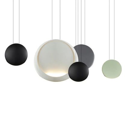 Cosmos design resin bedroom chandelier with round bar, trumpets, and spheres, showing adjustable height.