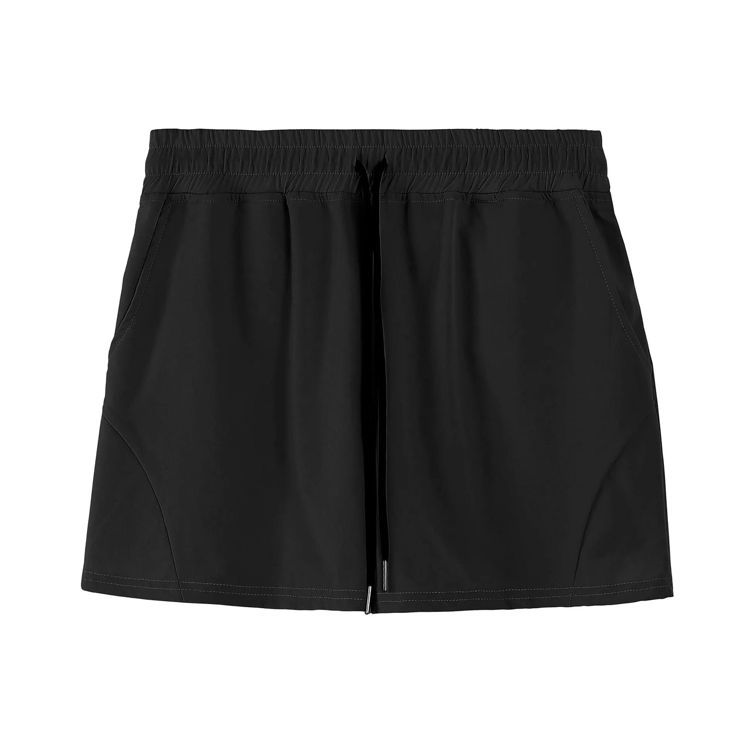 Men's thin grey polyester basketball shorts with an elastic waistband, shown laid flat.
