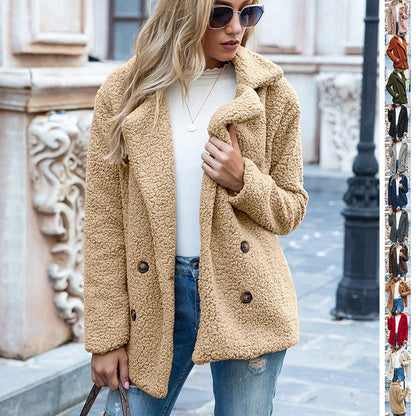 A cozy, plush winter jacket for women in a variety of stylish colors and sizes